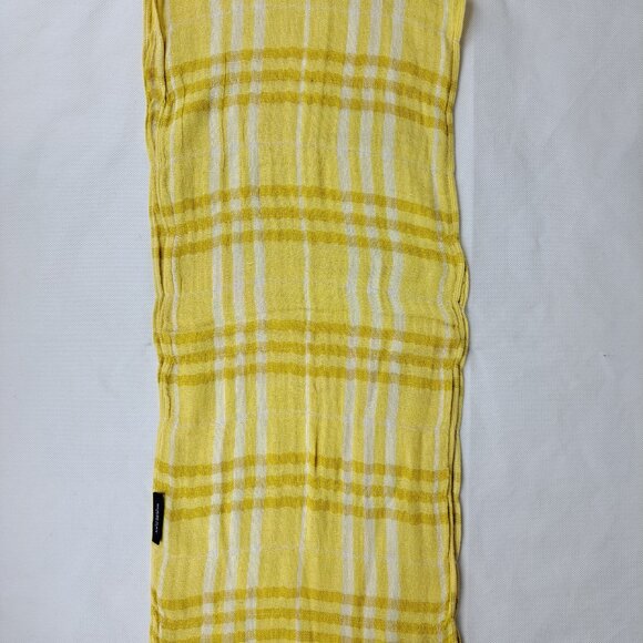 BURBERRY London Classic Nova Check Knit Cashmere Fringe Yellow Rectangle SCARF - Picture 4 of 7